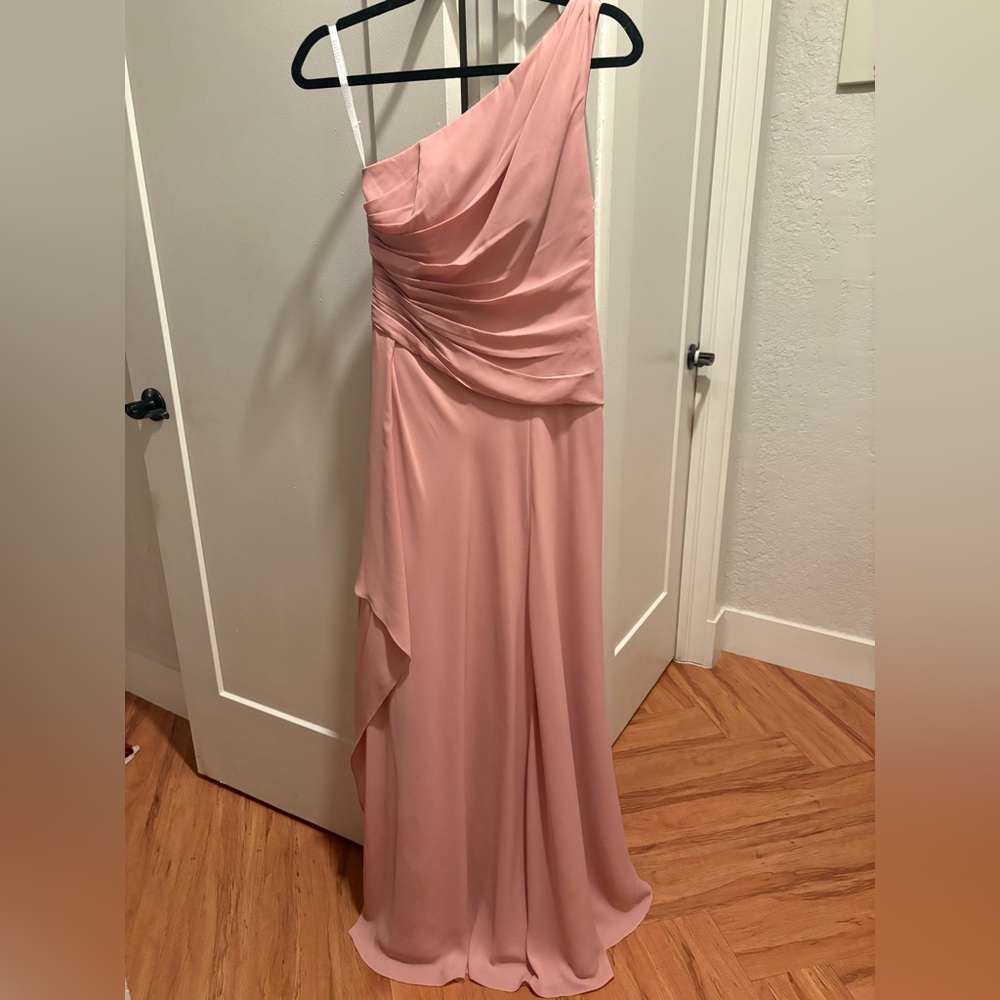 David's Bridal Blush One-Shoulder Gown